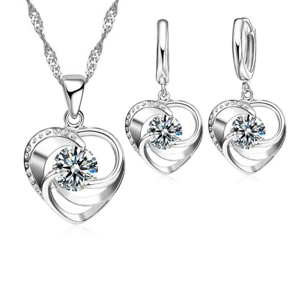 Jewelry - 🌟 925 Sterling Silver Necklace And Earrings Set Heart Love Gift